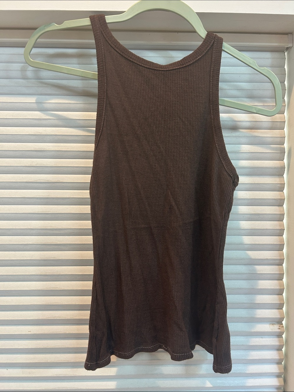 Alya Brown Ribbed Waffle Knit Asymmetrical Tank Top Made in USA Womens Size XS
